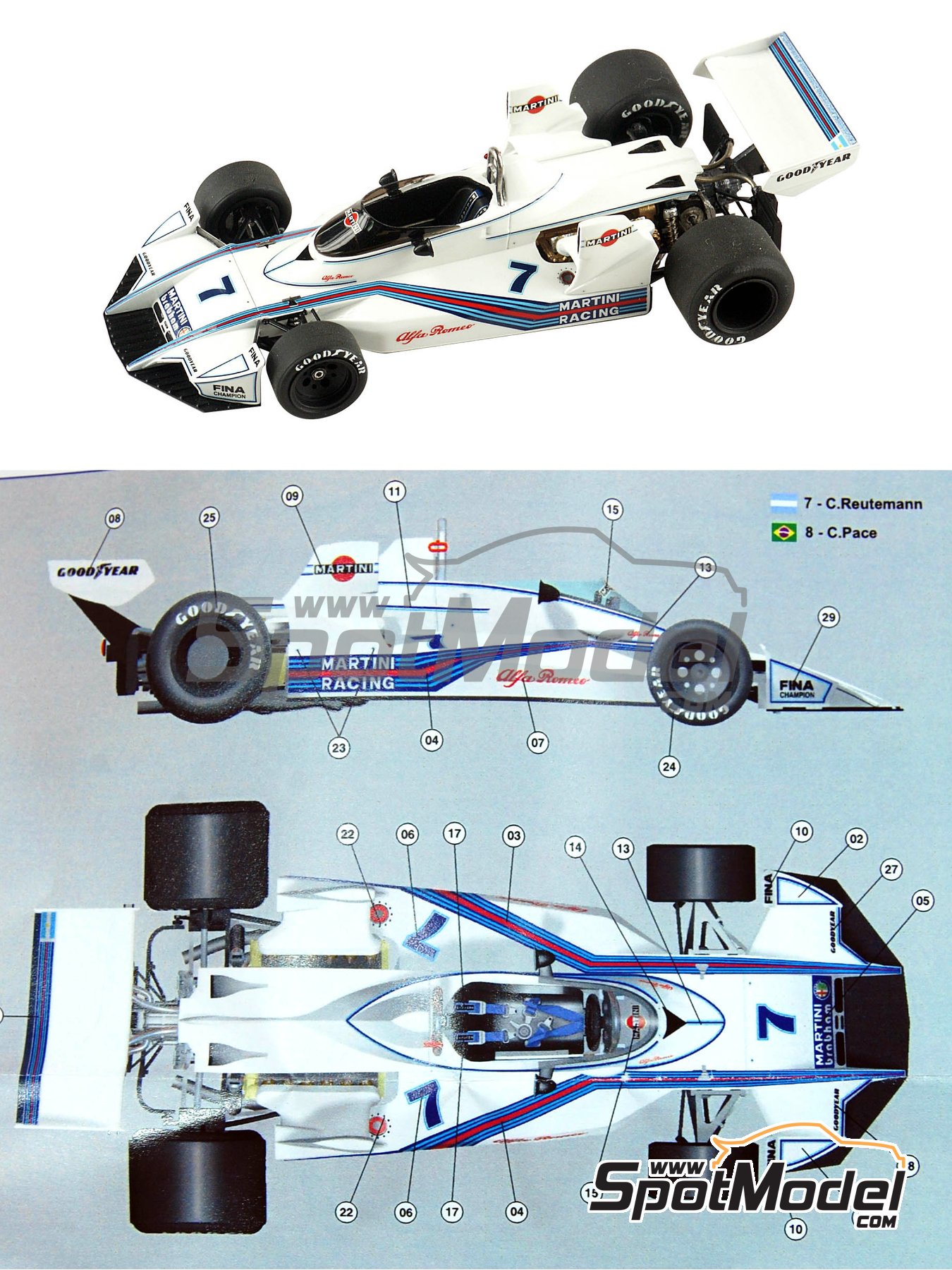 Brabham Alfa Romeo BT45 Brabham Racing Organisation Team sponsored by  Martini Racing - Press version 1975. Car scale model kit in 1/43 scale  manufactu